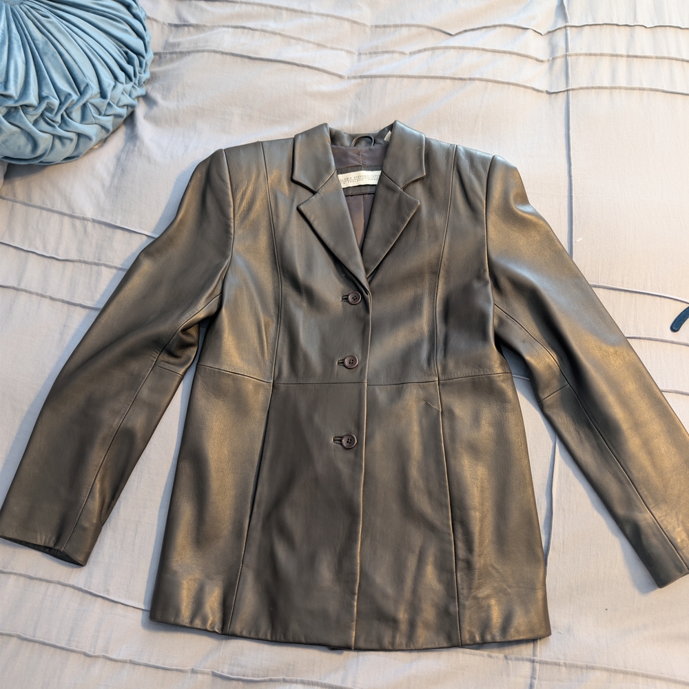 Valerie Stevens Dark Brown Vintage Leather Blazer Small Petite *Flaw*